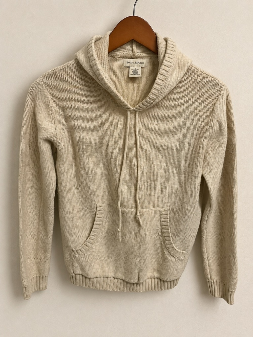 Banana Republic Cotton Knit Hoodie Sweater Cream Pullover Coastal Size Small - Picture 2 of 6